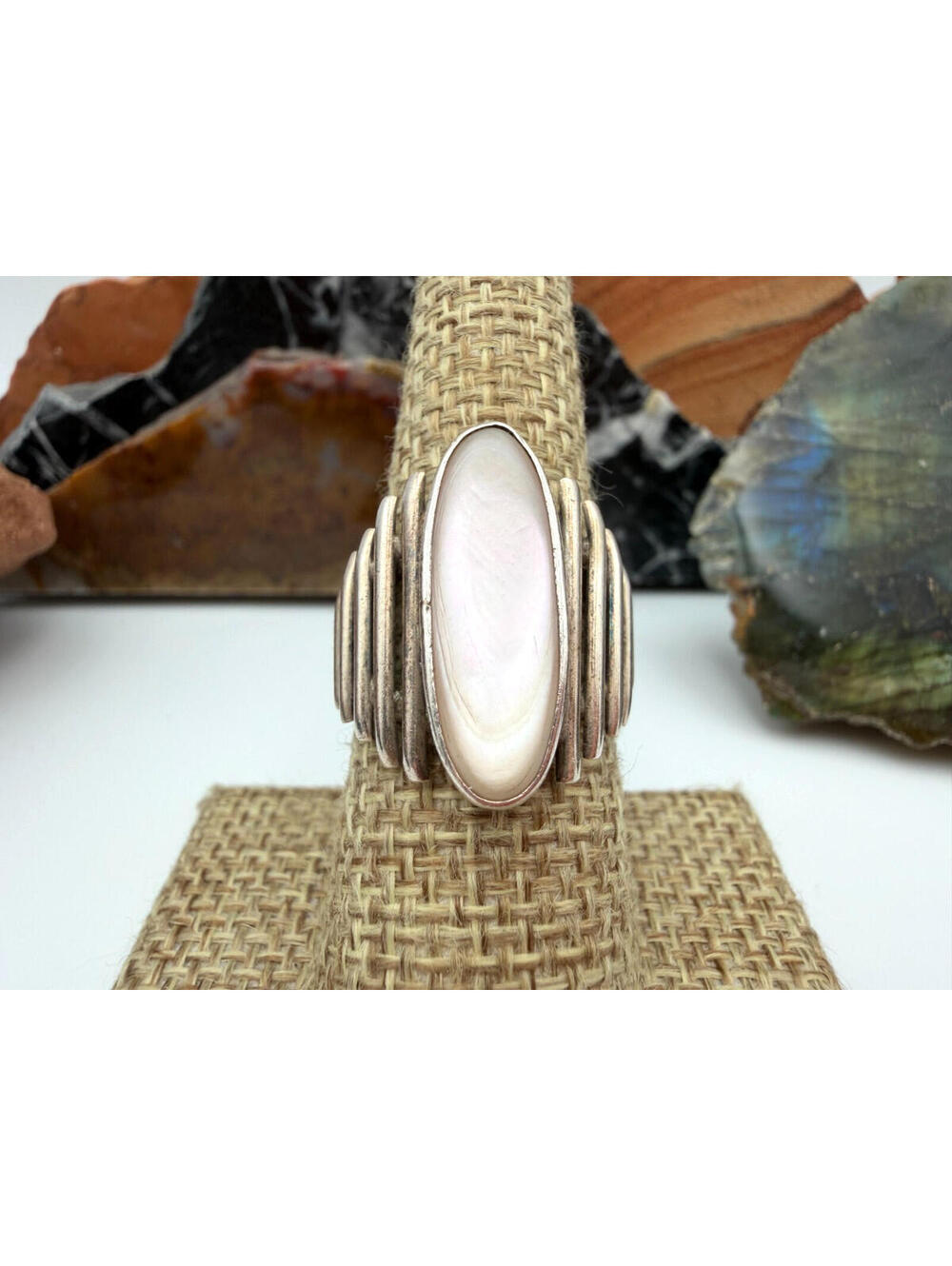 Vintage Thick Navajo Mother of Pearl Signed TT Thomas Tso Sterling Silver Ring